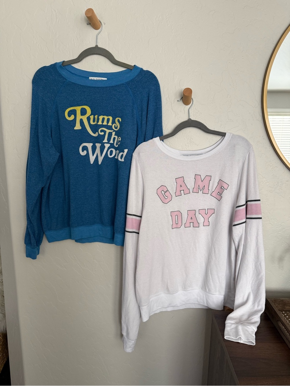 Wildfox bundle Blue "Runs The World" & White "Game Day" Sweatshirt Set